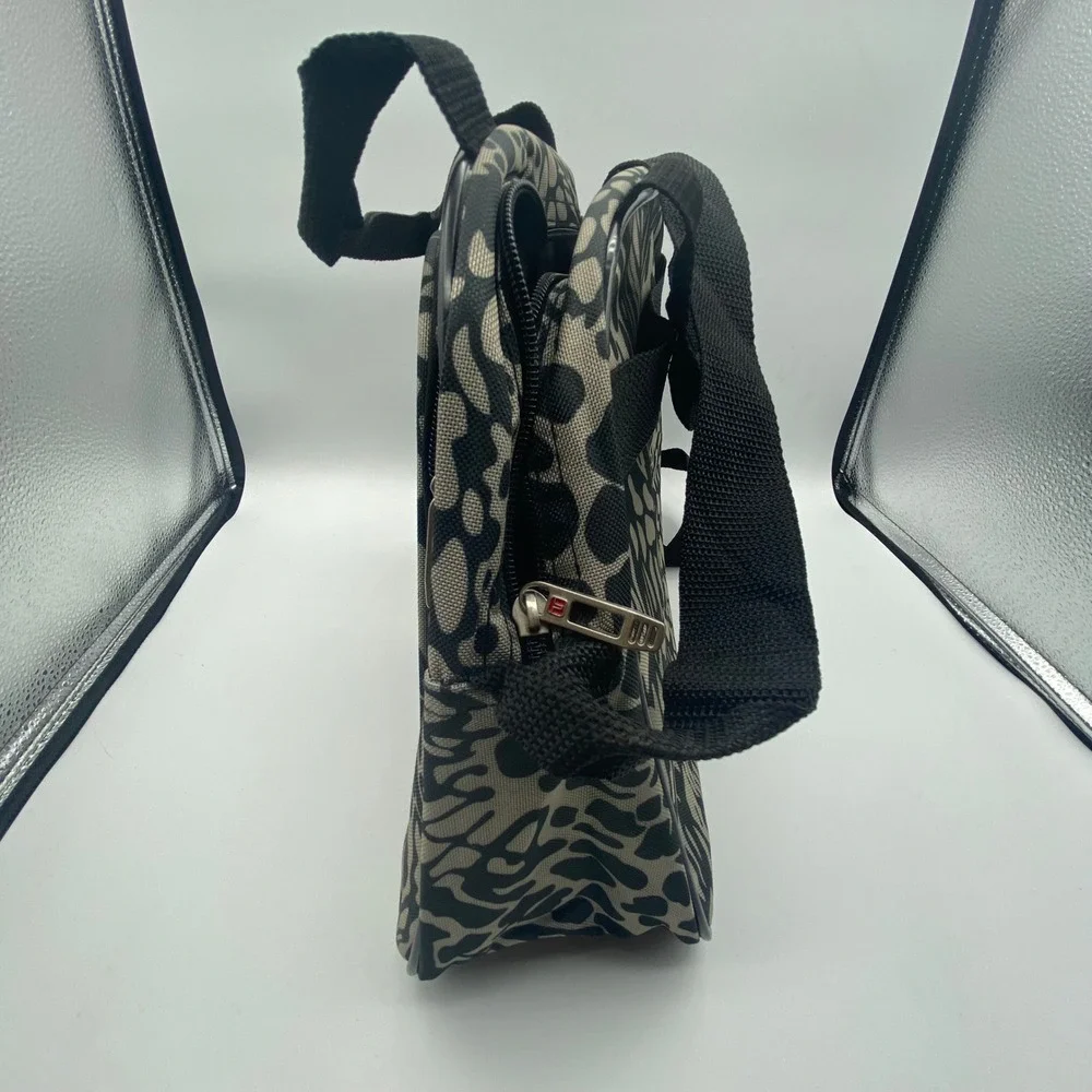 TAG Small Messenger Bag Grey Black Animal Print Canvas Crossbody